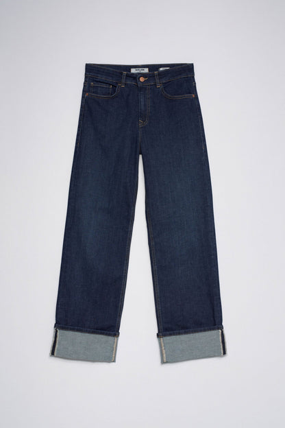 True High Waist Straight Leg Jeans, Dark Blue