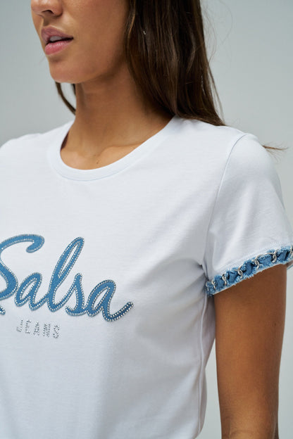 Logo T-Shirt with Denim Detail