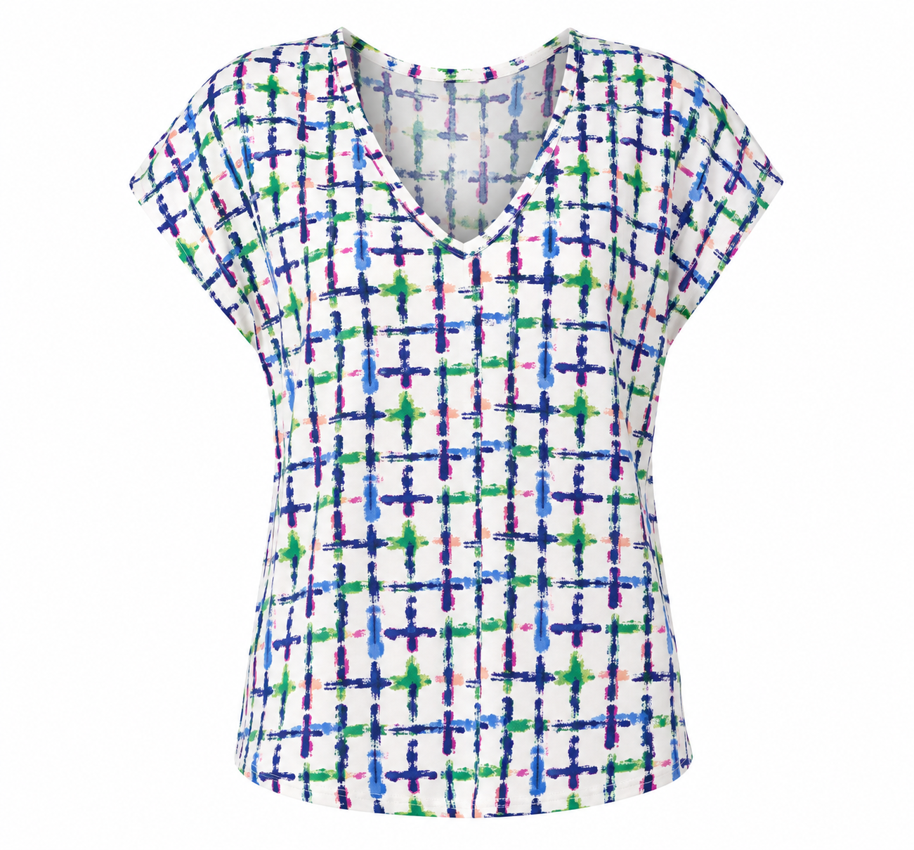 Abstract Grid Print V-Neck Top