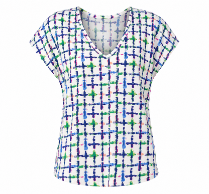 Abstract Grid Print V-Neck Top
