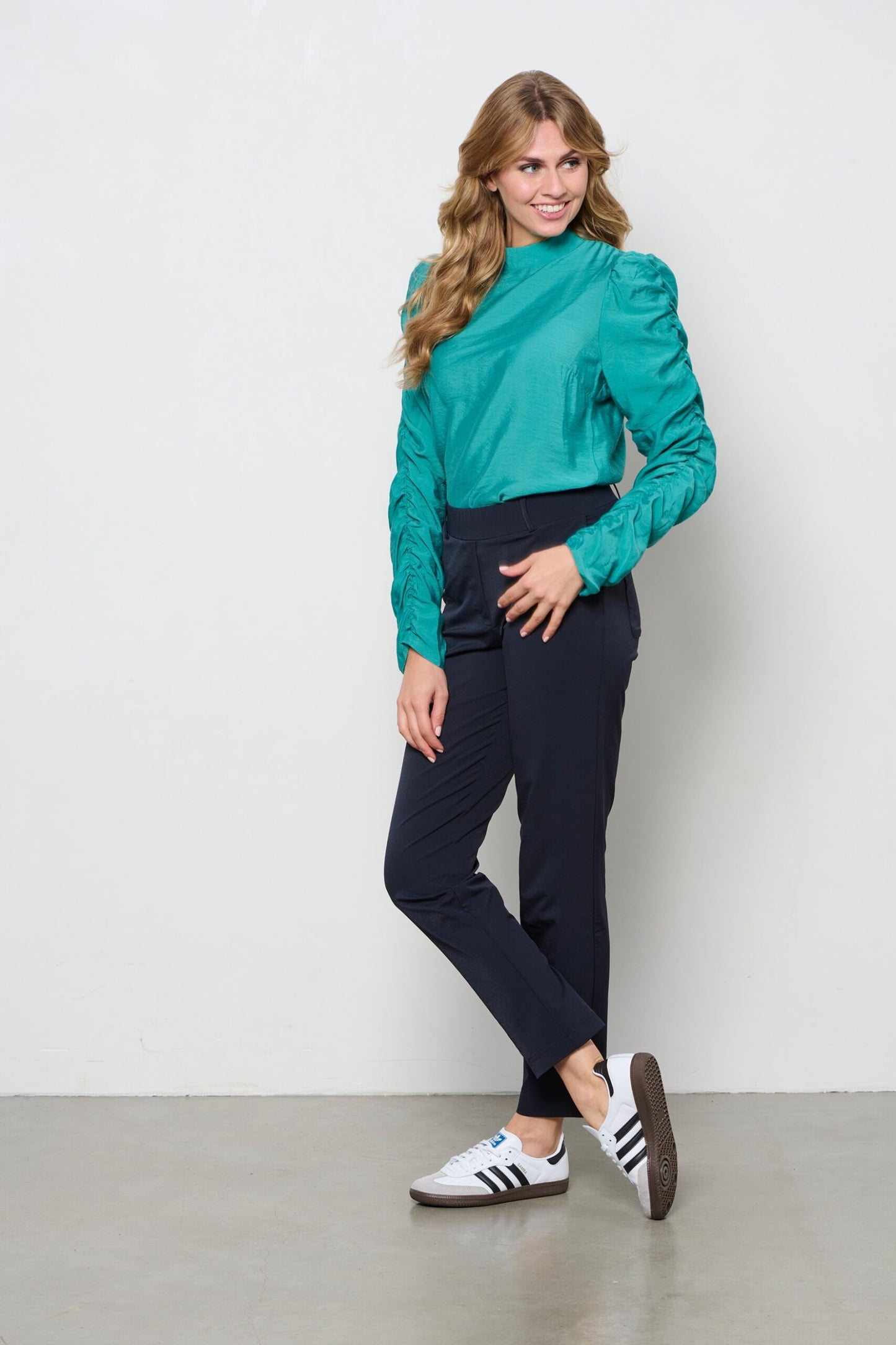 Ruched Sleeve Blouse, Mineral Green