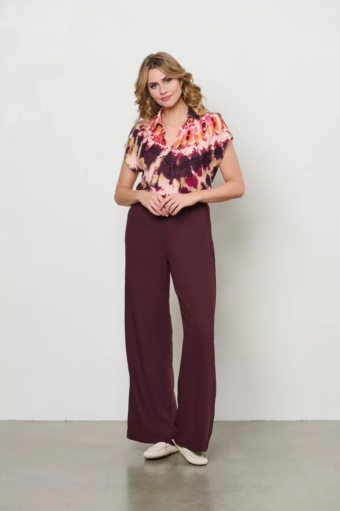 Abstract Tie-Dye Print Button-Up Blouse