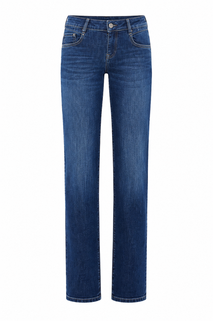 Mid Waist Straight Leg Jeans, Dark Blue