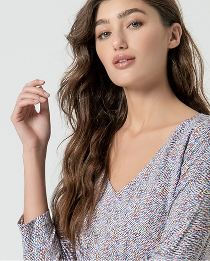 V-neck 3/4 Sleeve Printed Top