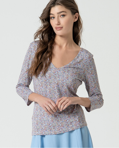 V-neck 3/4 Sleeve Printed Top