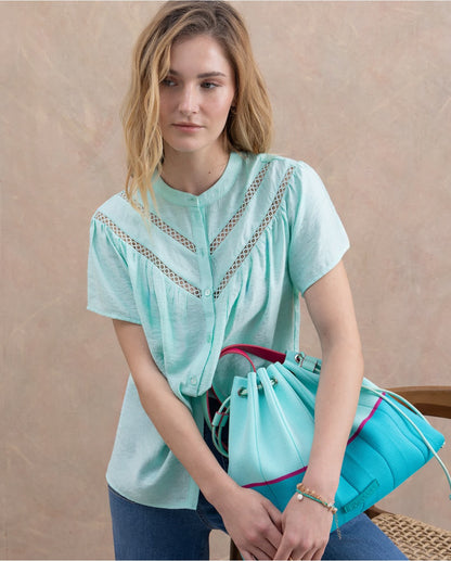 Eyelet Embroidered Blouse in Aqua Green