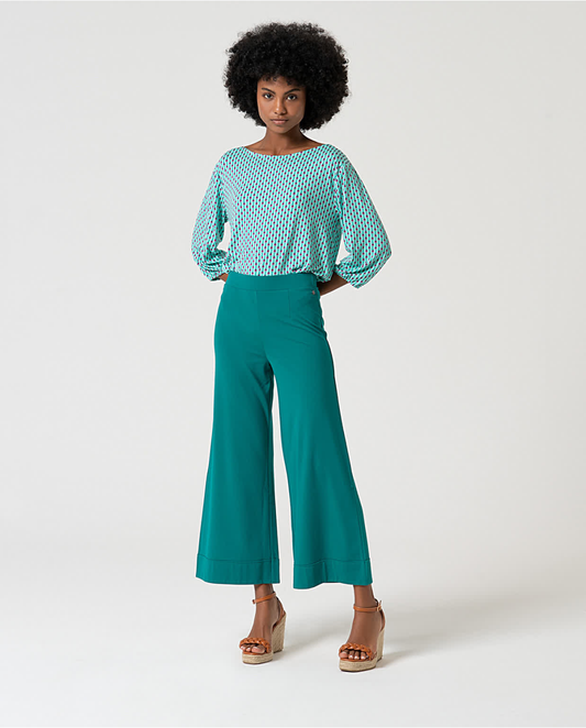Solid Stretch Cropped Trousers, Emerald