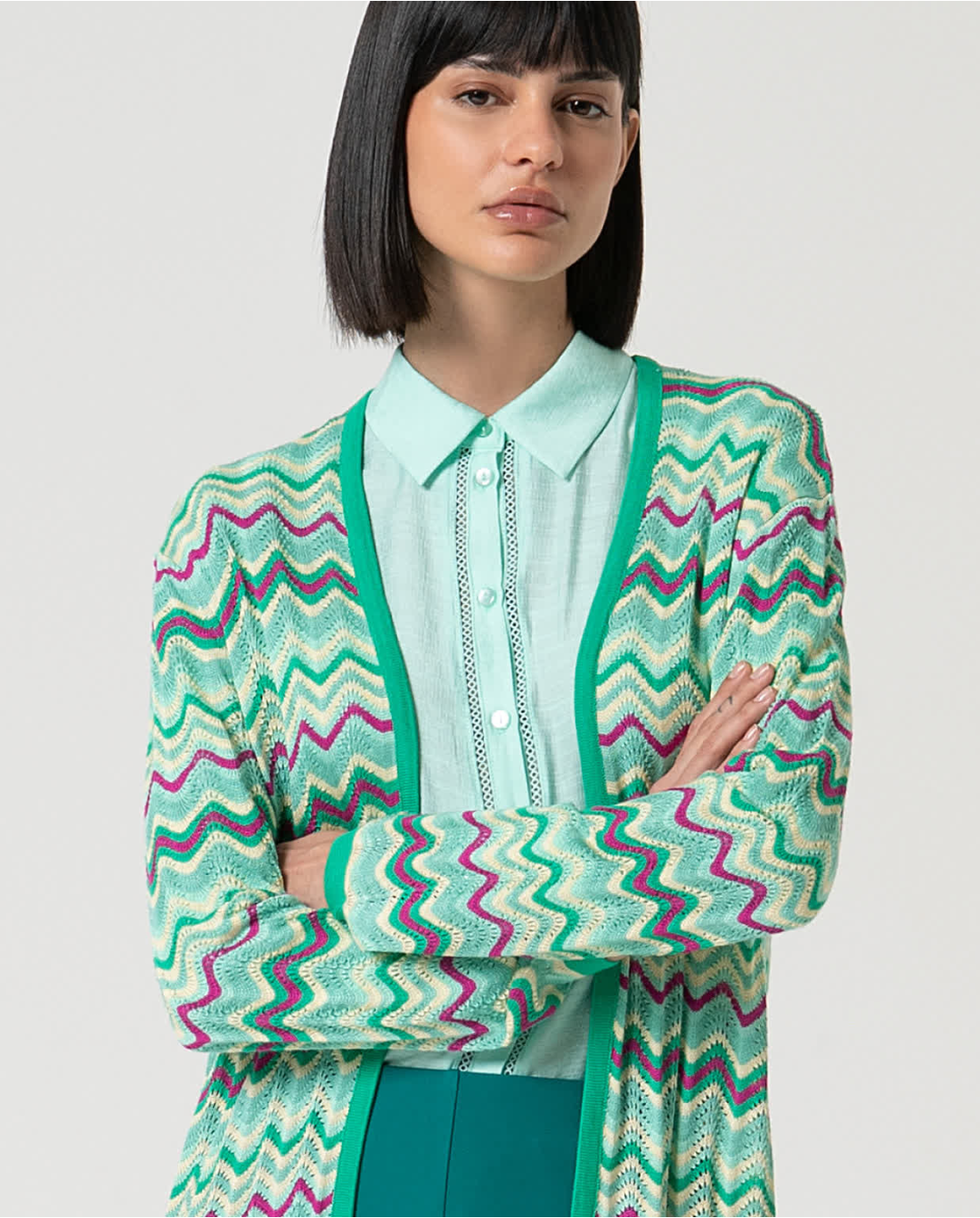 Long Tricot Cardigan Turquoise