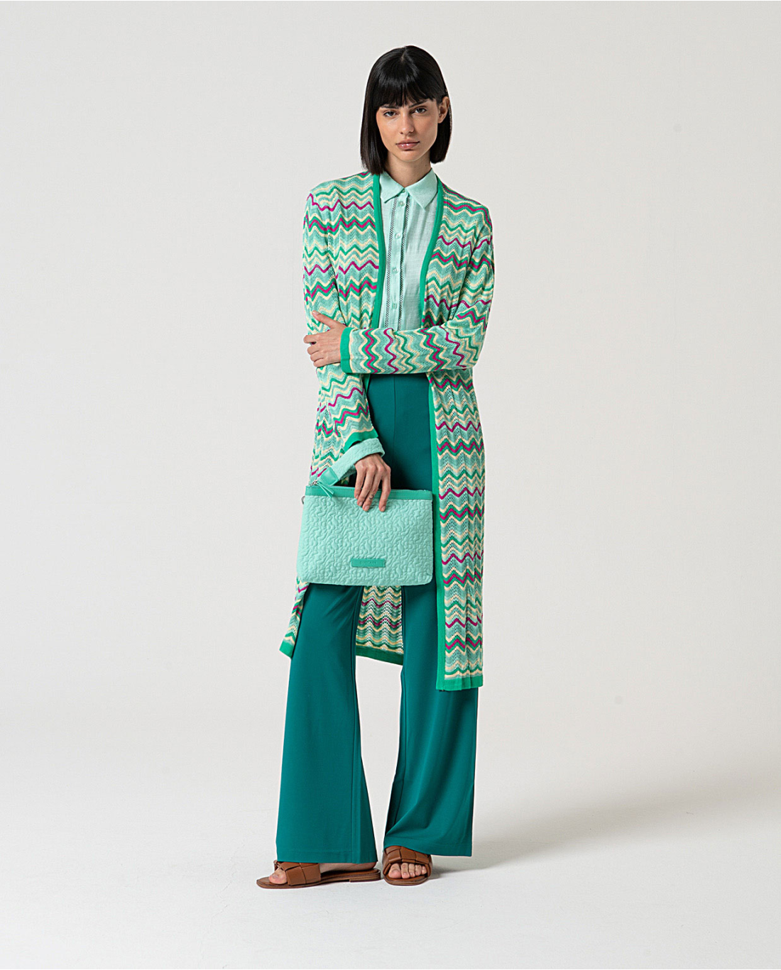 Long Tricot Cardigan Turquoise