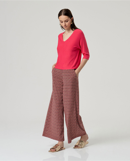 Batwing V-Neck Fine Knit Top, Pink