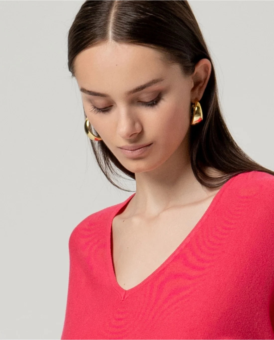 Batwing V-Neck Fine Knit Top, Pink