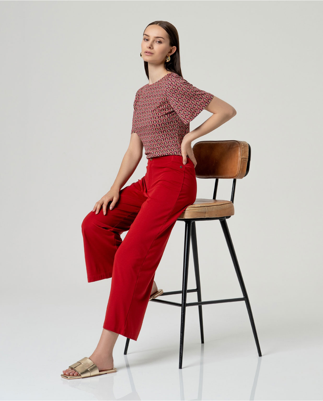 Printed Boat Neck Top