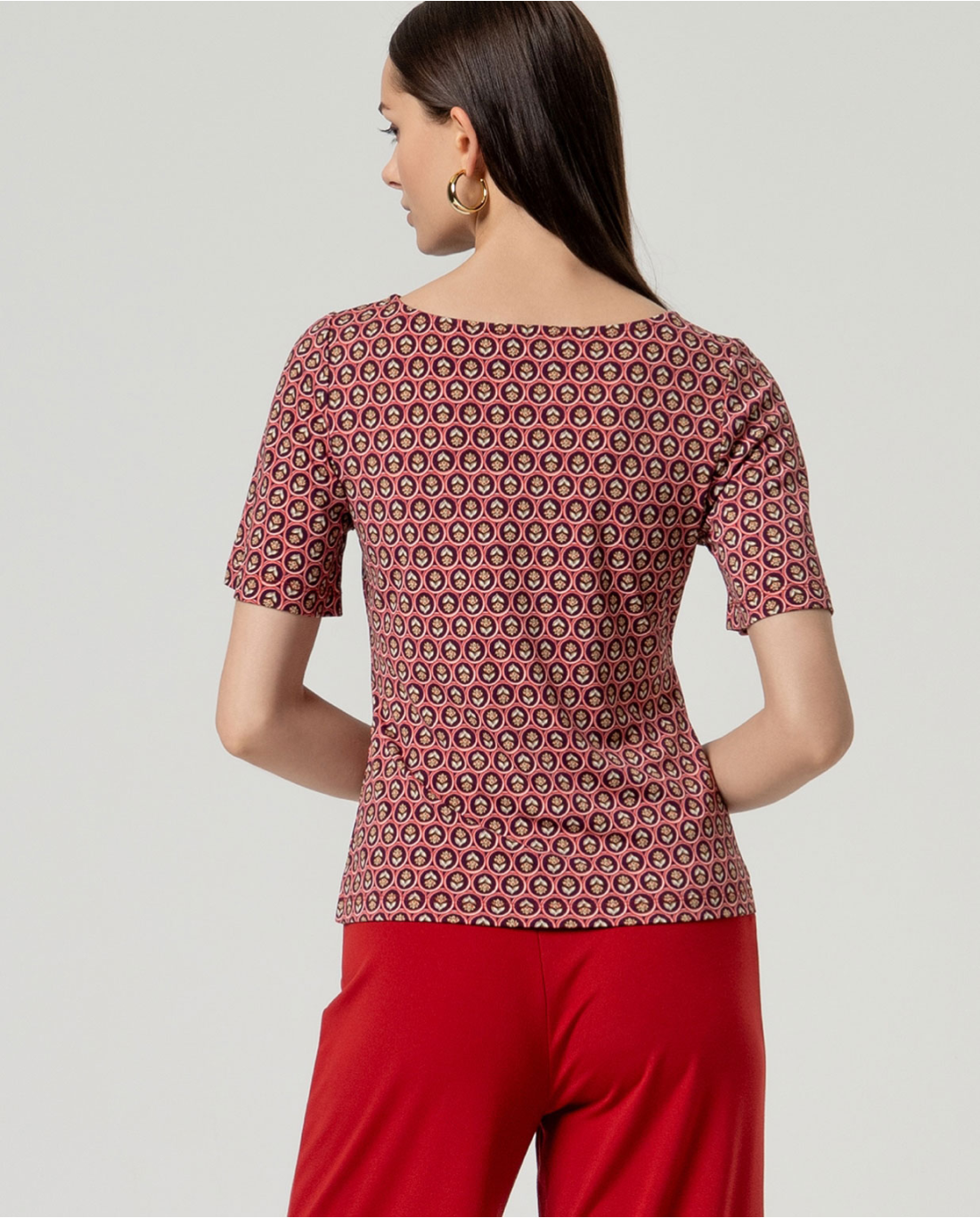 Printed Boat Neck Top