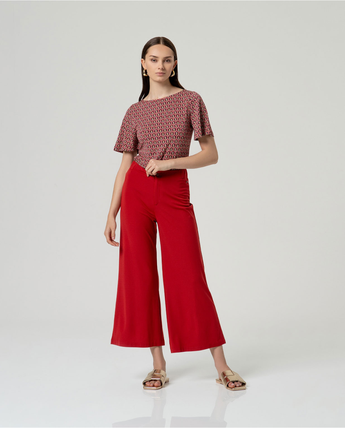 Printed Boat Neck Top
