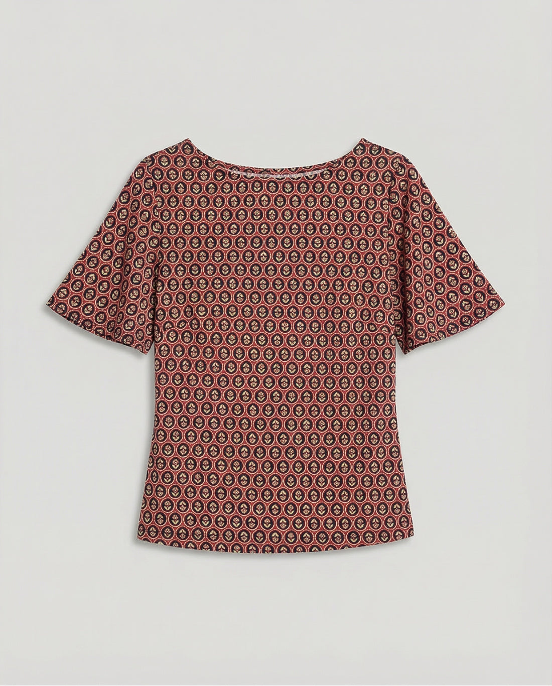 Printed Boat Neck Top