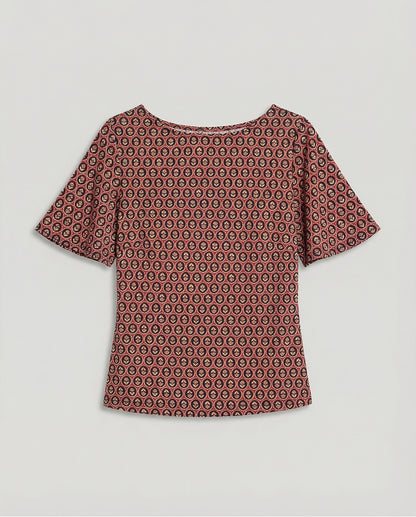 Printed Boat Neck Top