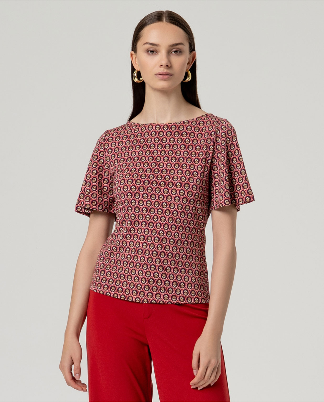 Printed Boat Neck Top