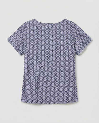 Printed Boat Neck Top, Blue