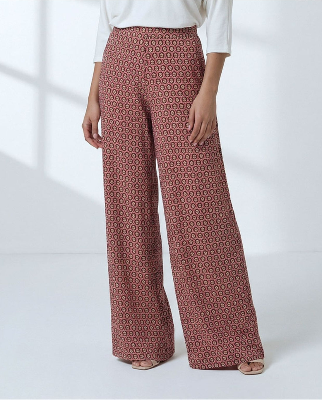 Tile Print Wide Leg Trousers