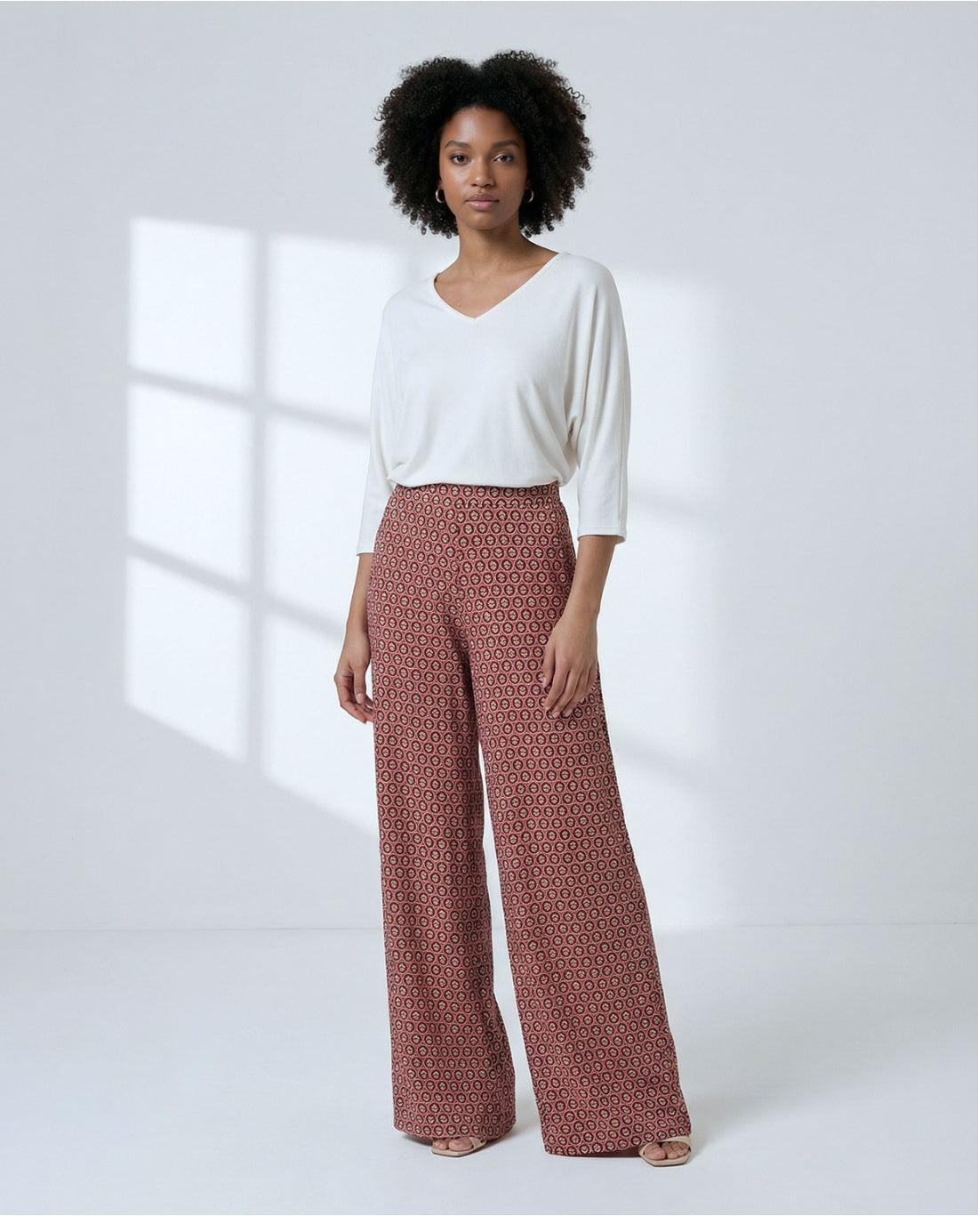 Tile Print Wide Leg Trousers