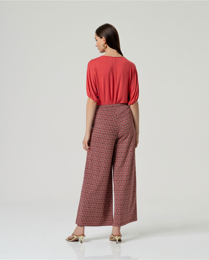 Tile Print Wide Leg Trousers