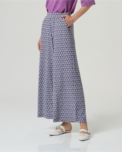 Tile Print Wide Leg Trousers, Blue