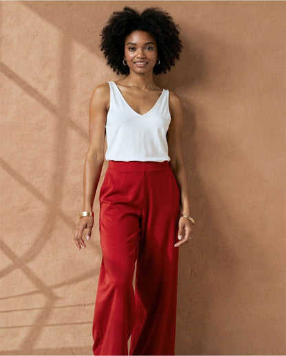 Wide Leg Stretch Trousers, Red