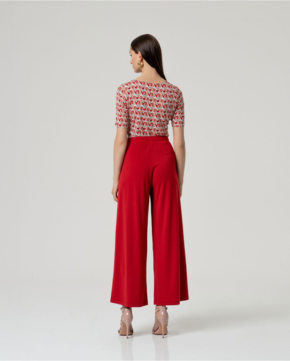 Wide Leg Stretch Trousers, Red