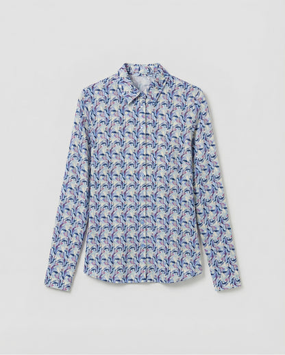 Printed Long Sleeve Shirt, Blue