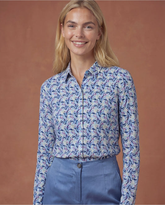 Printed Long Sleeve Shirt, Blue