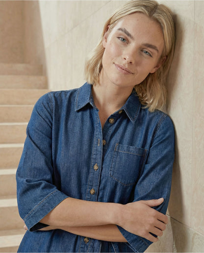 Denim Midi Shirt Dress with Belt