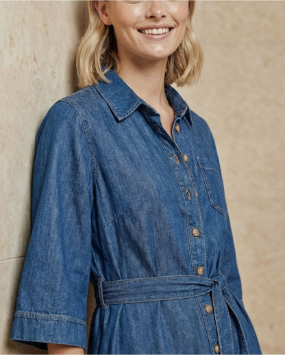 Denim Midi Shirt Dress with Belt