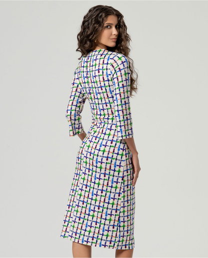 Printed 3/4 Sleeve Midi Dress