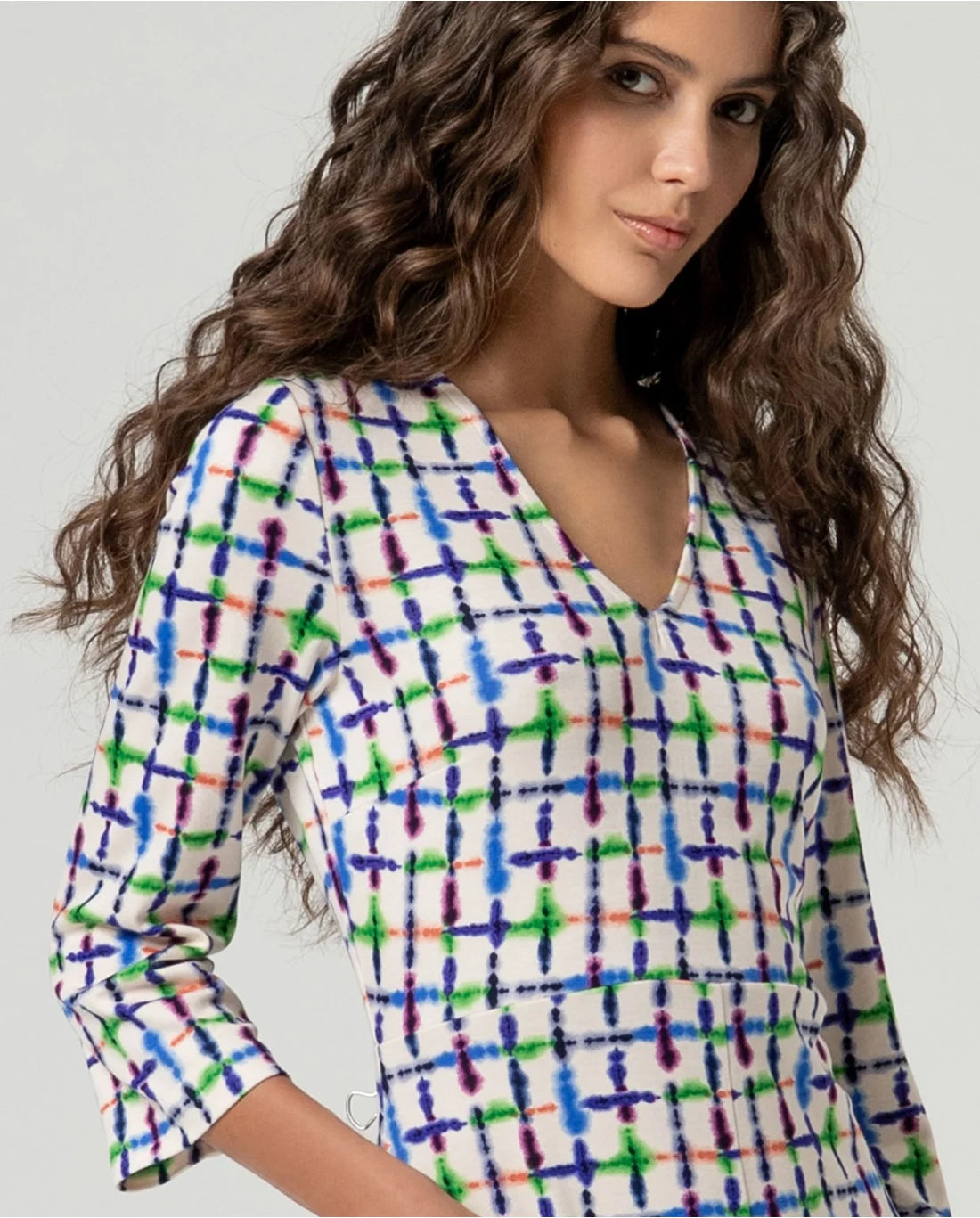 Printed 3/4 Sleeve Midi Dress