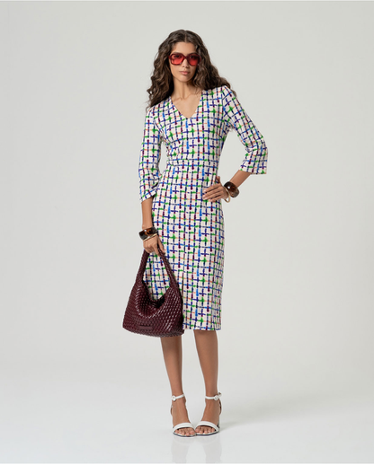 Printed 3/4 Sleeve Midi Dress