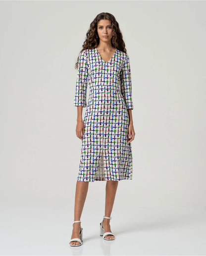 Printed 3/4 Sleeve Midi Dress
