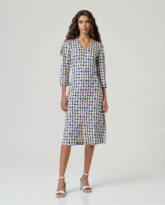 Printed 3/4 Sleeve Midi Dress