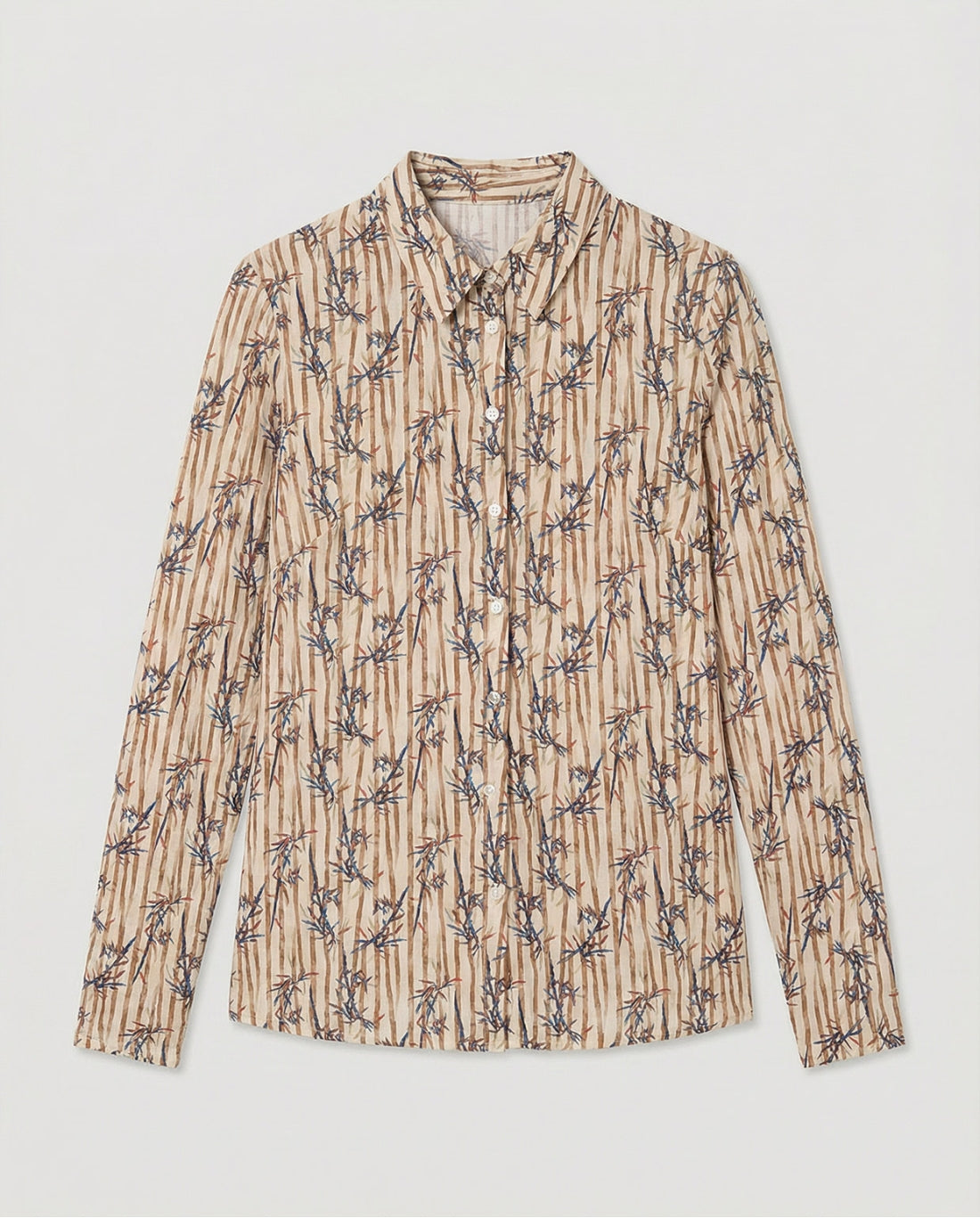 Floral Printed Long Sleeve Shirt, Beige