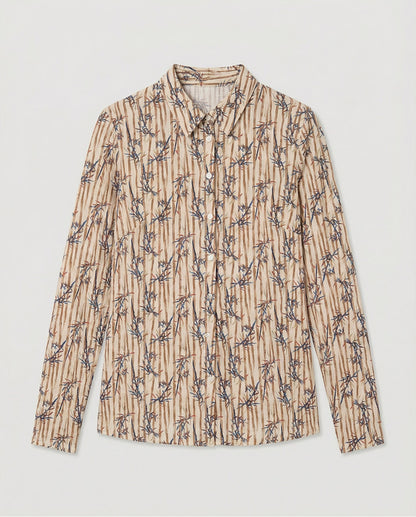 Floral Printed Long Sleeve Shirt, Beige