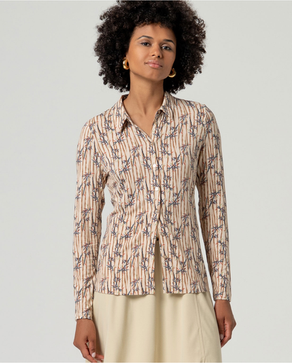 Floral Printed Long Sleeve Shirt, Beige
