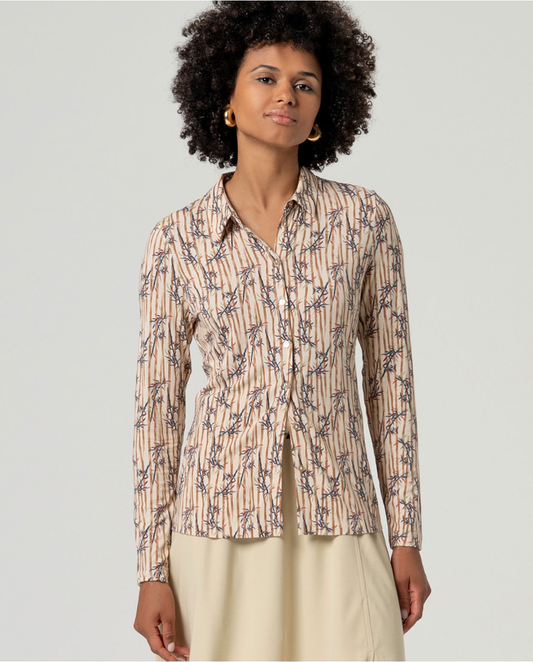 Floral Printed Long Sleeve Shirt, Beige