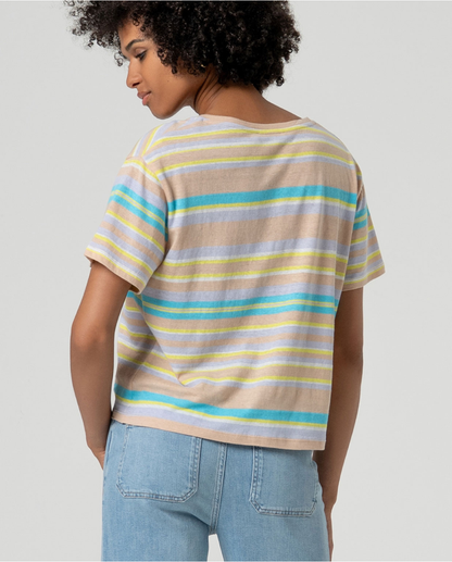 Striped V-Neck T-Shirt, Beige