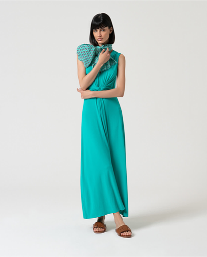 Stretch Dress with Front Knot, Emerald