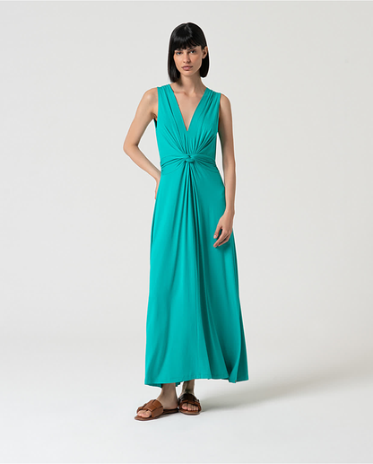 Stretch Dress with Front Knot, Emerald