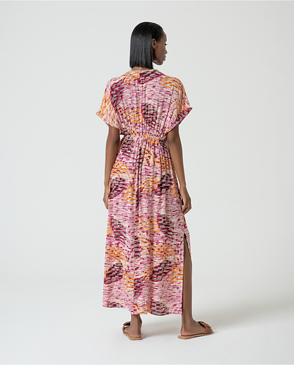 Long Flowy Printed Dress, Pink Multicolour