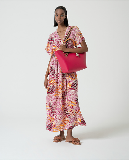 Long Flowy Printed Dress, Pink Multicolour