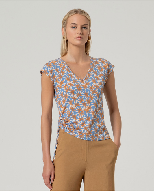 Printed V-Neck Top with Side Tie