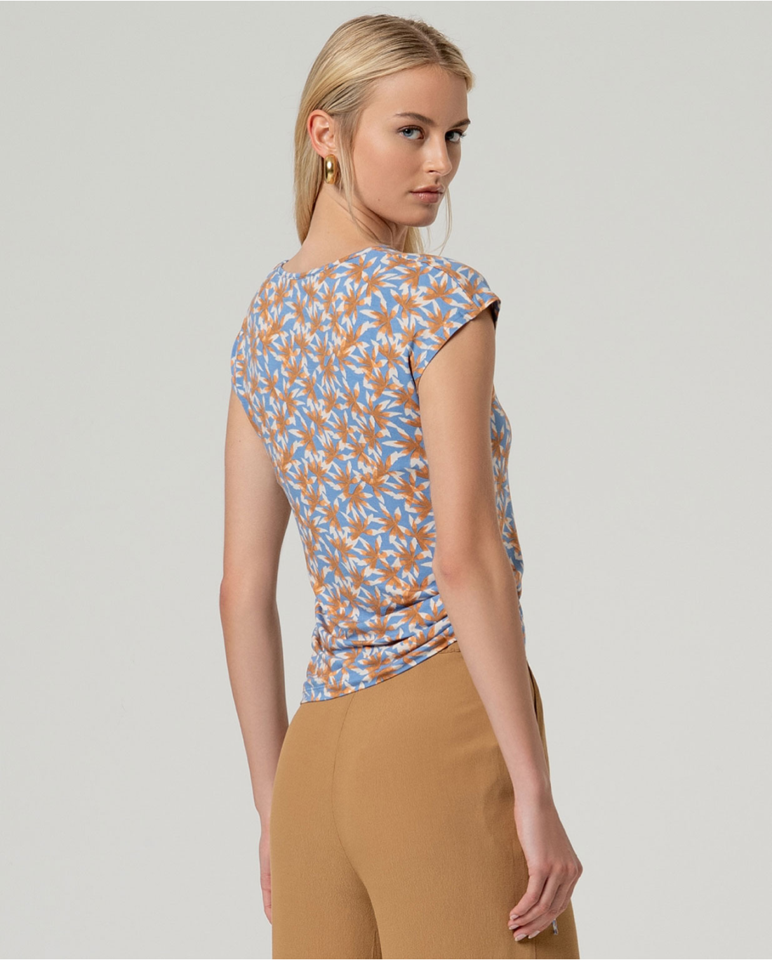 Printed V-Neck Top with Side Tie