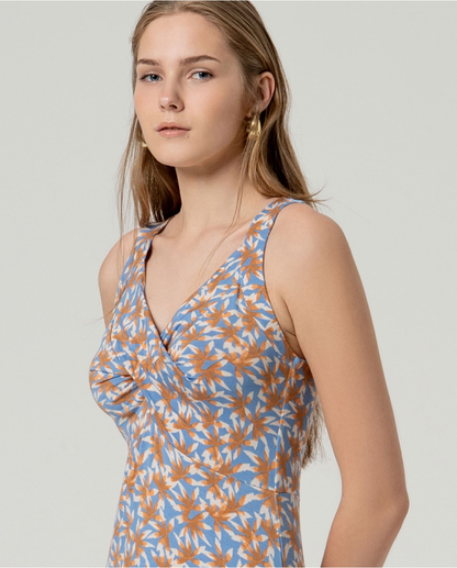 Printed Midi Dress with Draped Detail
