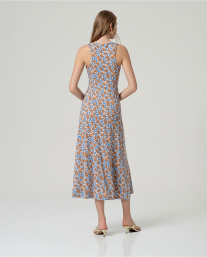 Printed Midi Dress with Draped Detail
